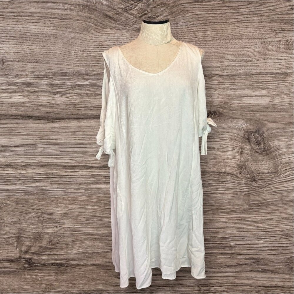 Soft Surroundings Dress Women White Gauzy Cold Shoulder Tassel Flowy Swing Sz XL
